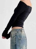 black slim long sleeve top with off