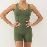 Zingj Shoulder Strap Bare Back Fitness Yoga Jumpsuit Sleeveless Hollow Back V-Waist Tight Fitness Pants- Outfit