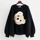 Casual Women Hooded Hoodie Cartoon Printed Sweatshirt Long Sleeve Korean Style Pullover Loose Streetwear