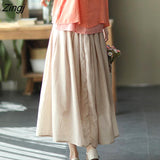 Women Summer Cotton Linen Comfortable Ankle Length Elegant Fairy Minimalist Chinese Style 6-colors Casual A-line