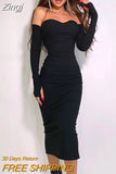 Long Sleeve Strapless Ruched Draped Solid Sexy Bodycon Long Prom Dress Fall Winter Evening Party Birthday Y2K