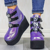 2023 New Large-Size High-Heeled Muffin Martin Boots Belt Buckle Slope Heel Women's