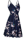 Summer V-neck Printed Dress Women's Pleated Pocket Large Swing Suspender Skirt Temperament Casual Plus Size Women's