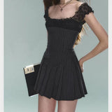 Black Pleated Strap Mini Dress- Outfit