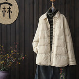 Literary Pure Color Shirt Collar Light Down Jacket Shirt Female Autumn And Winter 2024 New White Duck Down Fashion Down Jacket Coat-Outfit