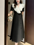 Women Elegant One Piece Midi Dress Office Lady Fashion Casual Patchwork Party Clothes