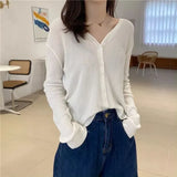 Zingj Sweater With Cardigan Shawl Loose Coat Female Autumn Korean Version Thin Sunscreen Shirt V-Neck Long Sleeve Jacket-Outfit