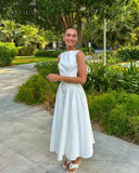 White Backless Long Dress Women Fashion Slim O Neck Sleeveless Vestidos 2024 Summer fashion Ladies Holiday Party