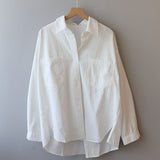 2025 Spring And Autumn Dress Gentle Wind Folded On The Coat Soft Milk Blue Loose Thin Casual Ocean Shirt
