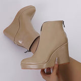 And Winter Slope And Thick Bottom High Heel Tip Fashion Rubber Boots Black