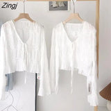Women Trendy Hook-Flower-Hollow Lovely Sun Protection Elegant Summer Long Sleeve Party Girls Open Stitch Soft