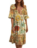 Floral Dresses Summer Vintage Sundress Female Beach Dress Half Sleeve Polka Dot Striped Women Boho Sexy Dress