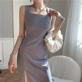 Women Fashion Backless Sexy Tank Midi Dresses Sleeveless Clothes Lady Casual Robe