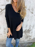 Autumn And Winter Explosion Season Solid Color V-Neck Knitted Shirt Loose Top Women's