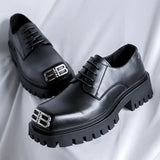 Zingj Men's Square Head Big Head Shoes Korean Version Advanced Sense Derby Shoes Niche Casual Shoes