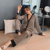 Pajamas Set V Neck Design Cross Letter Print Sleepwear Silk Home Clothes Large Size Nightwear Cute Underwear Sleep