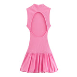 New Spring Balloon Dress With Slim Thread Knitted Bare Back