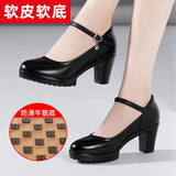 Cowhide Catwalk High Heels Women's Anti-Skid Thick Heel Waterproof Platform Cheongsam Models Soft Leather Work Shoes Women's