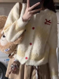 Yellow Stripe Red Buttoned Knitted Cardigan- Outfit