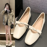Zingj Shoes Women 2024 New Women's Shoes Spring And Autumn British Square Head Shallow Mouth Flat Shoes Women's Casual Set Foot Bean Shoes Women-Outfit