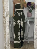 Contrasting Colors Printed Strapless Women Jumpersuit Elegant Off Shoulder Backless Wide Leg Jumersuits Lady