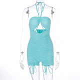 Zingj Summer New Hollow-Out Tie-Up Neck Hanging Rope Shorts Jumpsuit