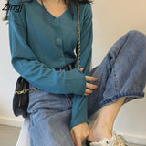 Women Elegant Soft Autumn Chic Ulzzang Basic V-neck Ladies Outerwear Single Breasted Vintage Simple Mujer Sweaters