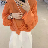 Sleeve T-shirts Women Baggy Sun-proof Colorful Pure O-neck Breathable Autumn Design Cozy Casual Prevalent Basic Feminino