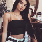 New Fashion Women Spaghetti Strap Crop Top Sexy Bodycon Sleeveless Cami Tube Top Basic Plain