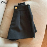 Solid Wide Leg Shorts Women High Waist Simple Basic Warm Winter New Arrivals Elegant Office Ladies All-match