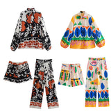 Summer Style Fluffy Sleeve Printed Shirt Printed Home Pants Printed Shorts