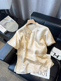 Chinese Jacquard Side Skirt Acetic Acid Satin Shirt National Style Women's Dress 2024 New Improved Cheongsam Simple