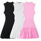New Balloon Version Rib Slim Dress With Bare Back