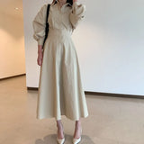 Zingj Chic French Temperament High Waist Show Thin Long POLO Collar Shirt Dress A Line Skirt Female