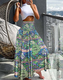 Zingj Women's Bohemian Print Tight Waist Long Skirt