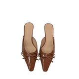 The Summer Of 2025, The New Bow In The Fine Heel Muller Shoes Half Slippers Women's Large-Size High-Heeled Single-Shoe Sand