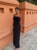 3d Flower Solid Sexy Suspender Evening Dresses Women Sleeveless Backless Slim Long Robes Female Elegant Banquet