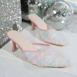 Summer New Summer Fashion Heel Sandals Women Casual Flowers Wearing Pointed Thin And Large-Size