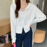 Solid Color Polo Collar Zipper Sweater New Korean Version Loose Women's Hooded Long-Sleeved Cardigan