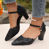 New Hollow Comfortable Single Shoes Women's Coarse With Casual Heel Women's High-Heeled