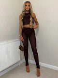 Leggings Simenual Tank Top See Through Matching Sets Women's Pants Outfits Casual Sportswear Skinny Slim 2 Piece