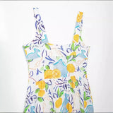New Home Printed Breasted Flute Suspender Dress