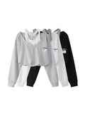 Fashion Women Fake Two Pieces Strapless Crop Top Preppy Style Blouse Harajuku Hoodie Loose Casual Pullovers