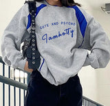Contrast Letter Graphic Pullover Sweatshirt-Outfit