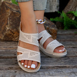 Mouth Hollowed-Out Thick-Soled Women's Shoes 2024 Summer New Comfortable Non-Skid Mother's Shoes Slope Heel Belt