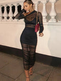 Mesh See Through Women Dress Sexy 3 Piece Set Elegant Fashion Female Clothing Casual Slim Camisole Black Bodycon
