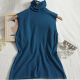 sweater vest autumn spring simple solid knitted turtleneck tank top women cozy