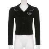 SUCHCUTE Gothic Embroider Knited Women's Outwear Dark Academic Casual Preppy Style Coats Autumn Winter Long Sleeve