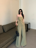 Grade Hot Girls Suit Women's Pleated Waist Wrap Strapless Top Casual Sweeping Wide Leg Pants Two-piece Set Female
