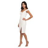 Zingj New Women's Hot Style Word-Shoulder Slit Sexy Solid Color Dress Dress